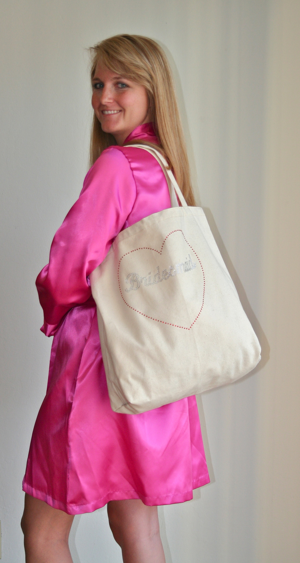 Tote Bag Over the Shoulder with Silver Rhinestones and Fuschia Robe